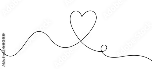 Heart hand drawn. Minimalist continuous line heart drawing. Love symbol with single stroke design. Romantic abstract outline for wedding, Valentine, relationship, affection and couple concept