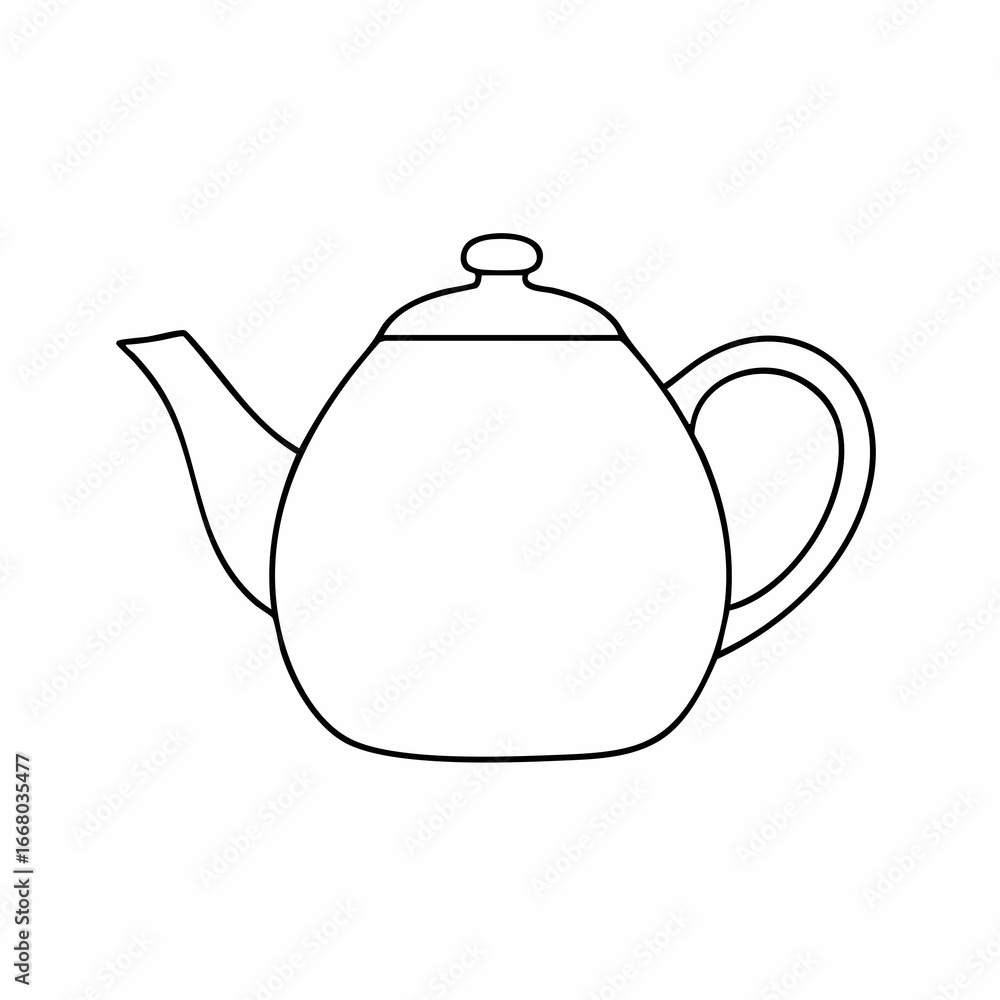 Fototapeta premium Simple Outline of a Classic Teapot with Lid and Handle.