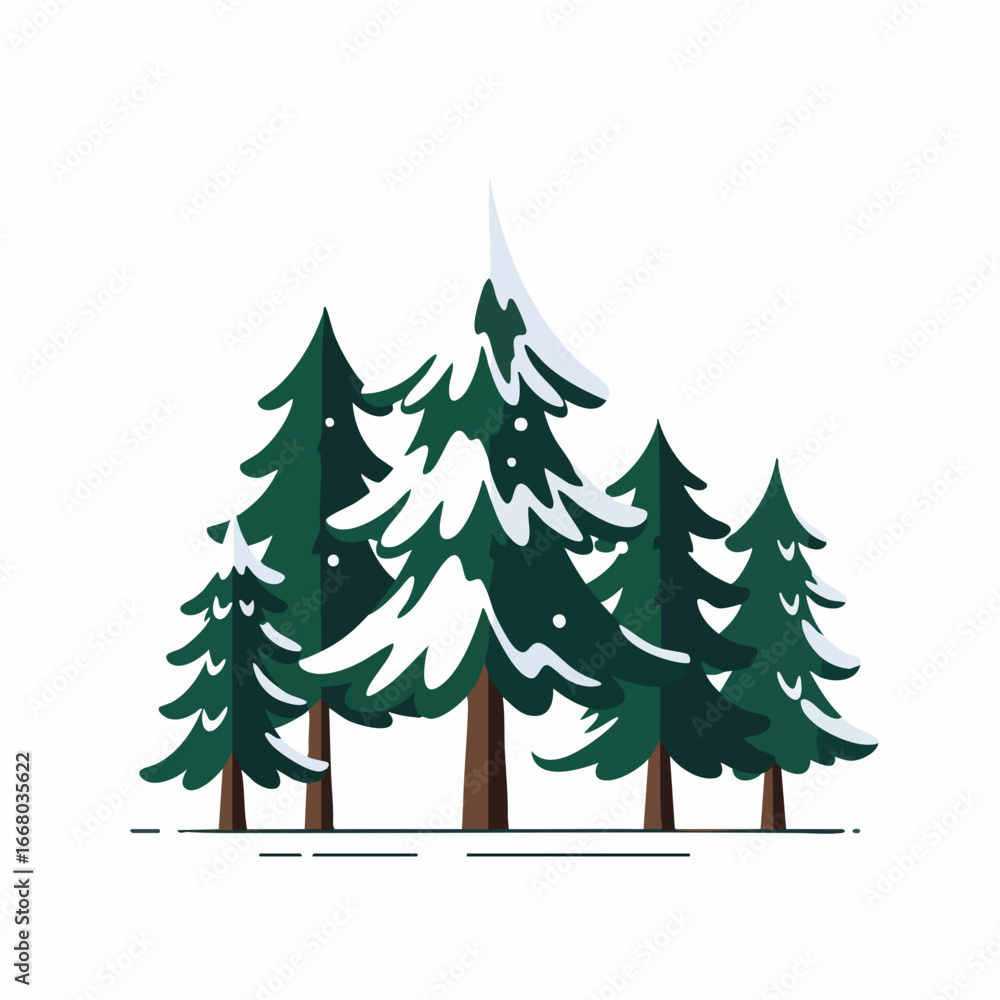Fototapeta premium Stylized Evergreen Trees with Snow Accents, Winter Forest Illustration