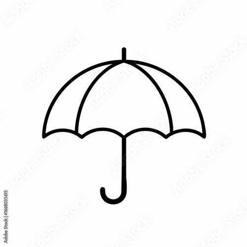 Minimalist black outline of a classic umbrella with curved canopy and handle