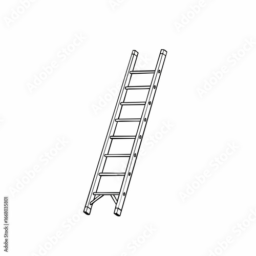 Angled Line Art Illustration of a Metal Ladder with Multiple Rungs