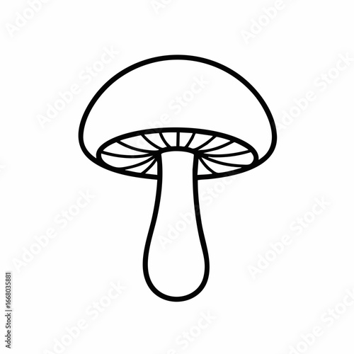 Simple Black Outline Drawing of a Mushroom with Gills
