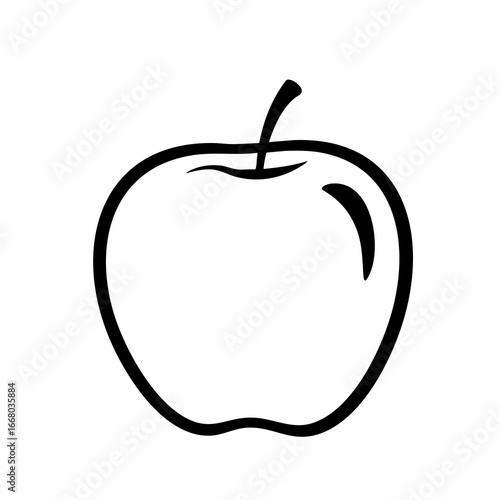 Simple Black Outline of a Crisp Apple with a Stem