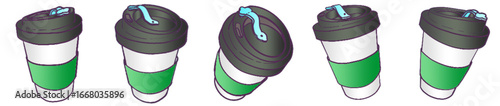 Coffee Takeout Cup with Green Sleeve PNG Illustration for Graphic and Web Design