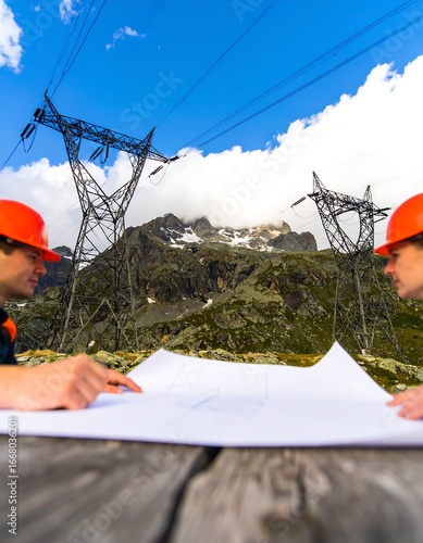 Mountaintop Powerline Engineers Reviewing Plans
