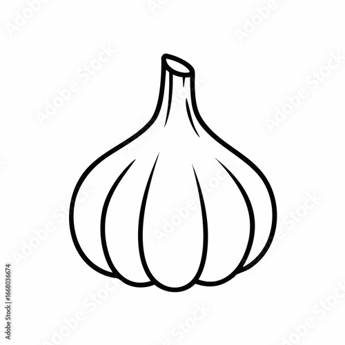 Stylized Garlic Bulb Illustration with Bold Outline and Segmented Cloves