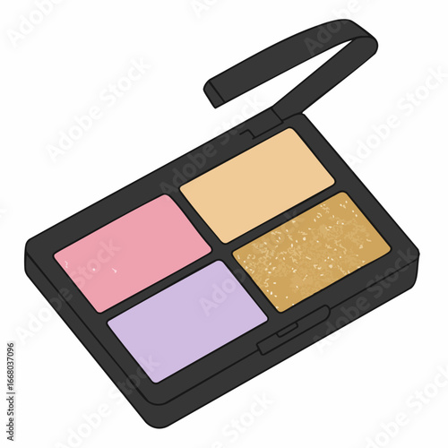 Open Black Palette with Pink, Lilac, Peach and Glittering Gold Eyeshadows
