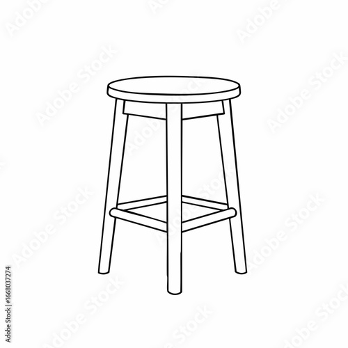 Minimalist Line Art: Three-Legged Stool with Circular Seat and Footrest