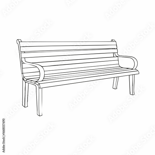 Detailed Line Art Illustration of a Wooden Park Bench