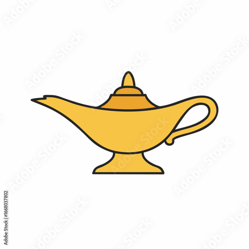 Golden Genie Lamp with Curved Spout and Distinctive Handle Design