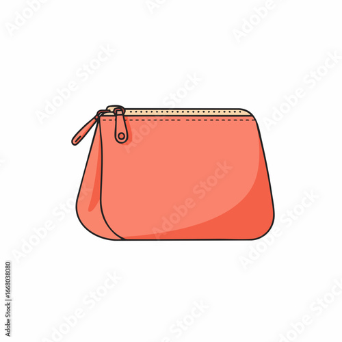 Coral-colored pouch with a zipper, perfect for cosmetics and small items.