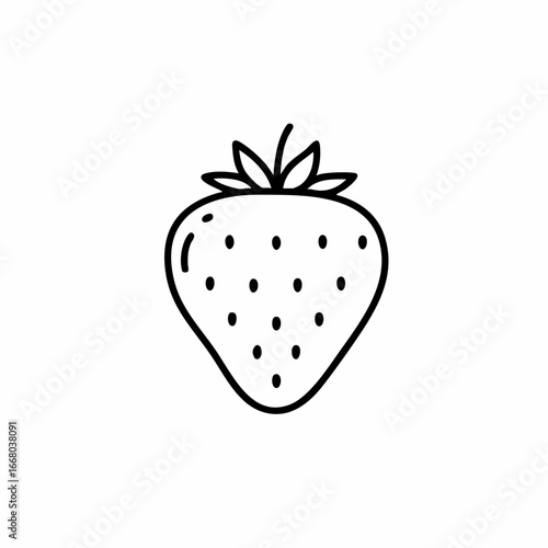 Simple Black Outline Illustration of a Fresh Strawberry Fruit