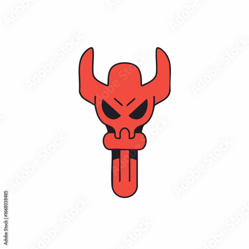 Stylized Red Devil Skull with Horns and a Unique Shape