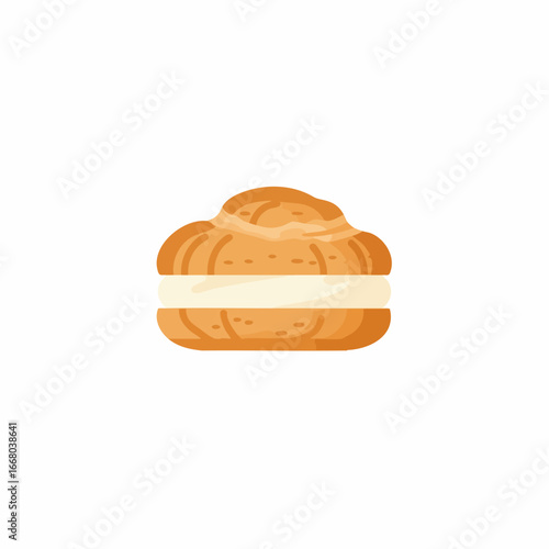 Delicious Cream Puff Pastry with Creamy Filling, Isolated on White.