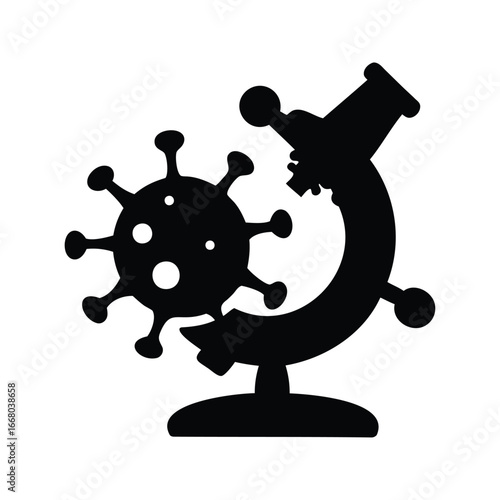 Silhouette of a Virus Being Observed Under a Microscope in Black, Virus with a microscope machine silhouette vector illustration 