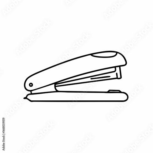 Minimalist stapler outline with curved handle and staple cartridge detail