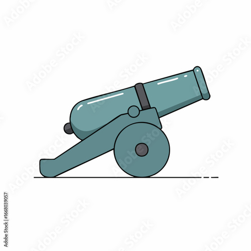 Teal Vintage Cannon Illustration Side View
