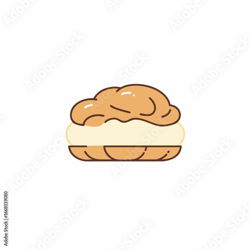 Cream puff pastry with a smooth filling, outlined in brown