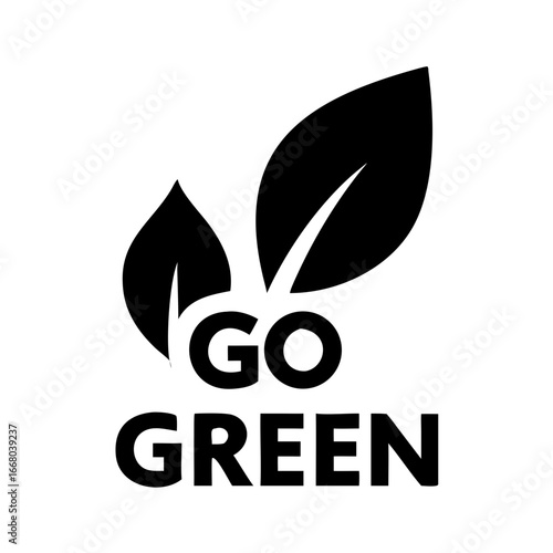 "Go Green" glyph icon with a leaf symbol, a black silhouette for an eco-friendly lifestyle