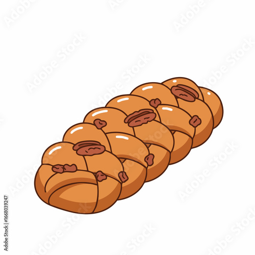 A Colorful Illustration of a Braided Pecan Bread Loaf