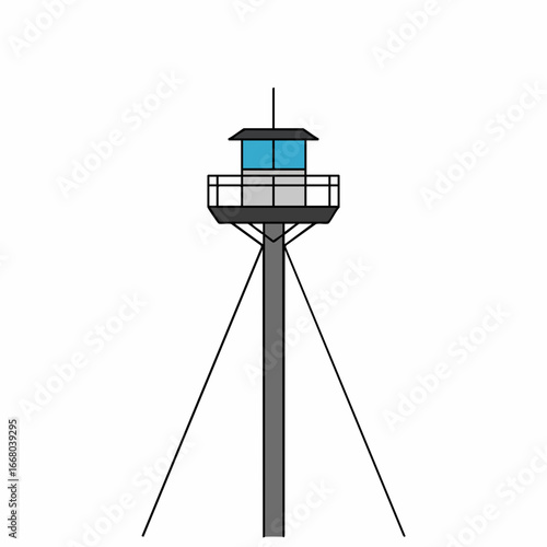 Stylized lifeguard tower with blue windows and supporting cables illustration