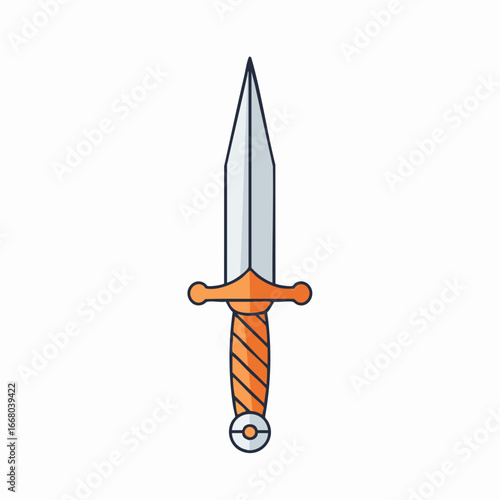 Simple Illustration of a Pointed Dagger with Orange Handle