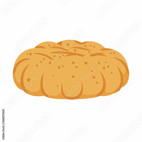 Cartoon Style Golden Brown Bread Roll with Dimples and Curved Edges