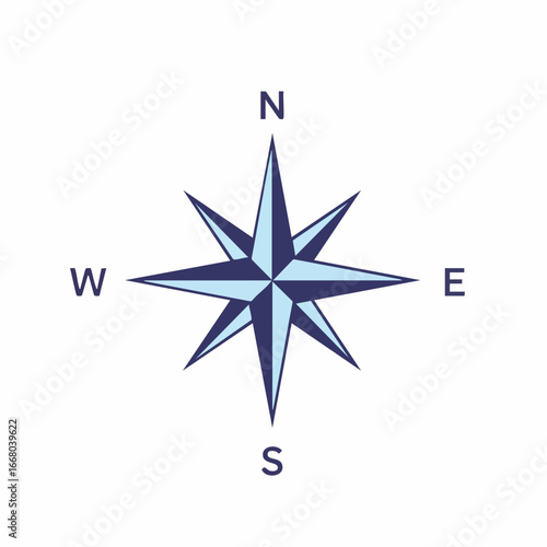 Nautical Light Blue and Dark Blue Eight Pointed Compass Rose