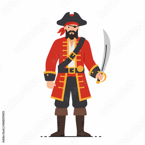 A Red-Coated Pirate Captain with a Curved Sword