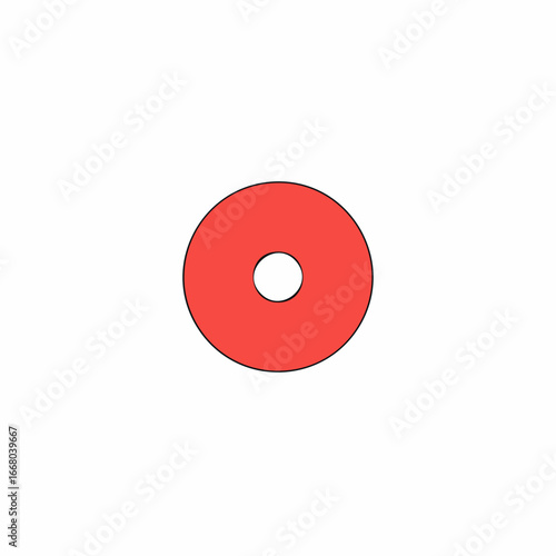 Simple Red Donut Shape with Black Outline and Central Hole