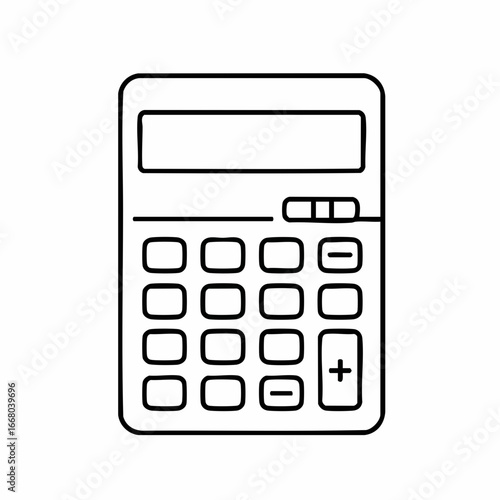Minimalist line art illustration of a calculator with a blank display screen