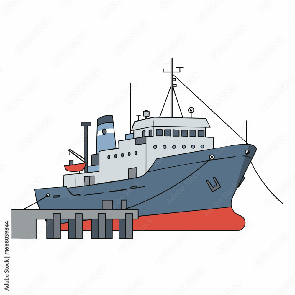 Fototapeta premium Cartoon Illustration of a Cargo Ship Docked at a Pier