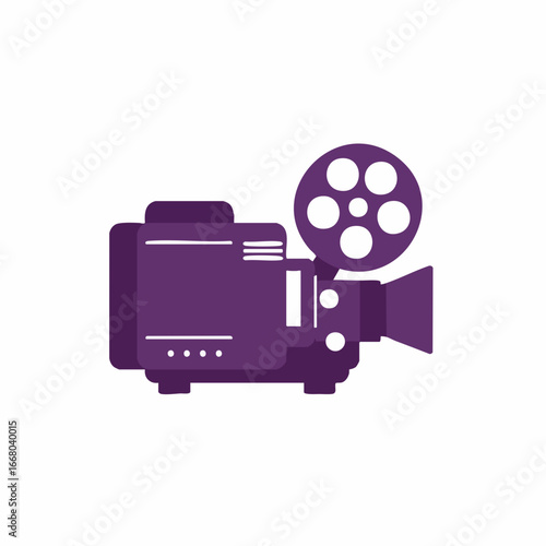 Stylized Purple Film Camera with Reel and Projector Lens Illustration