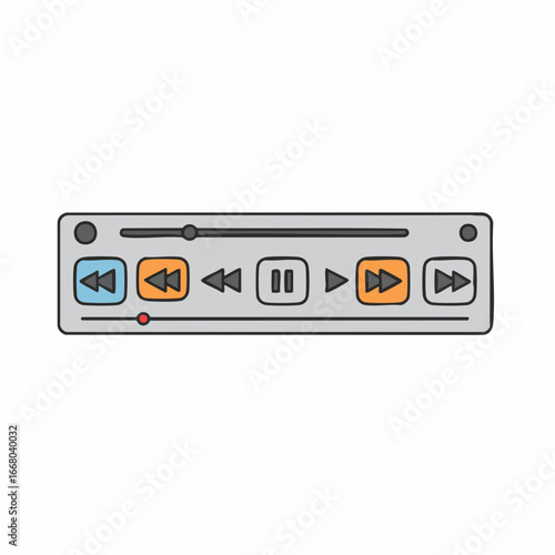 Cartoon media player interface with play, pause, forward, and rewind buttons