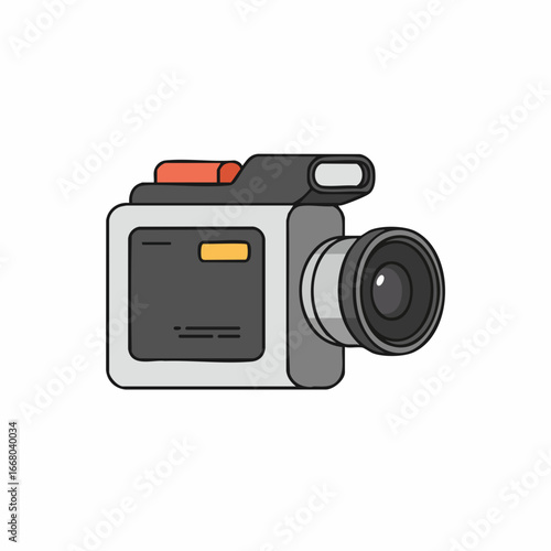 Cartoon-style Camcorder with Orange Button and Detailed Lens Design