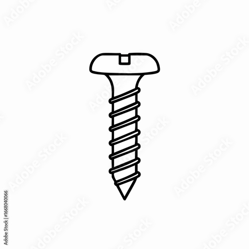 Black outline drawing of a screw with a flat head and sharp point