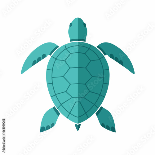 Teal Sea Turtle Aerial View Flat Design Illustration