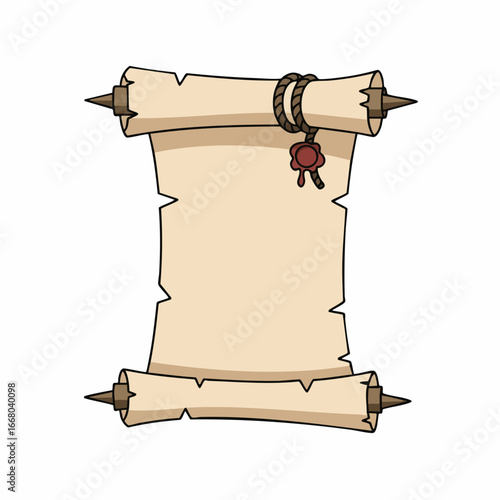 Ancient Parchment Scroll with Wax Seal and Rope