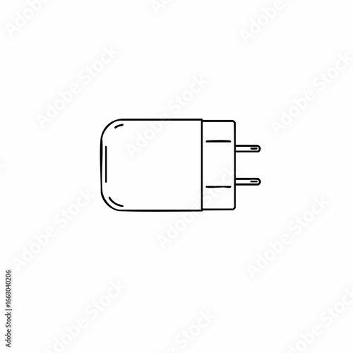 Minimalist Line Art: Rectangular Power Adapter with Dual Prongs