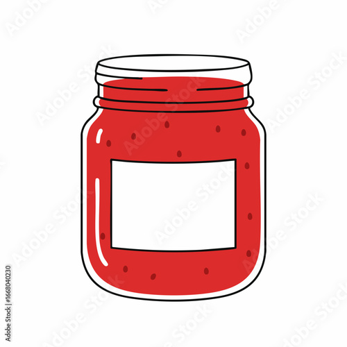 Cartoonish Jar of Red Jam with White Label and Black Outlines