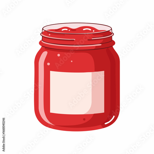 Cartoon Illustration of a Red Jar with a Blank Label and Contents