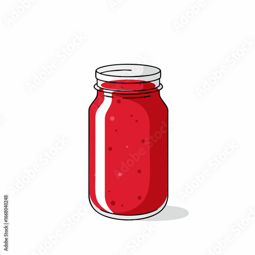 Vibrant Jar of Red Jam with White Highlights and Shadow.