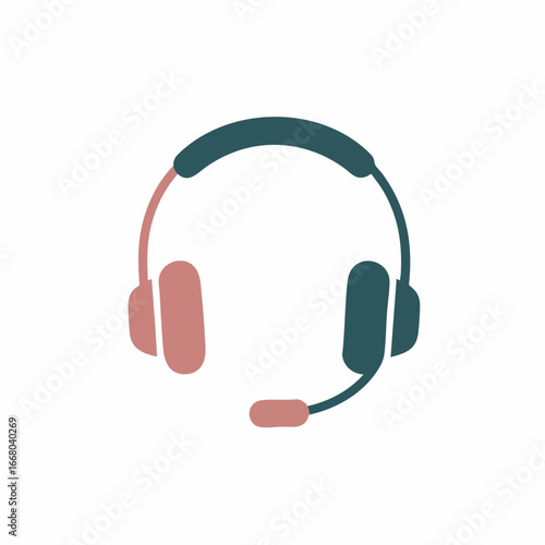 Stylized Headset Illustration with Teal and Salmon Accents, Minimalist Design