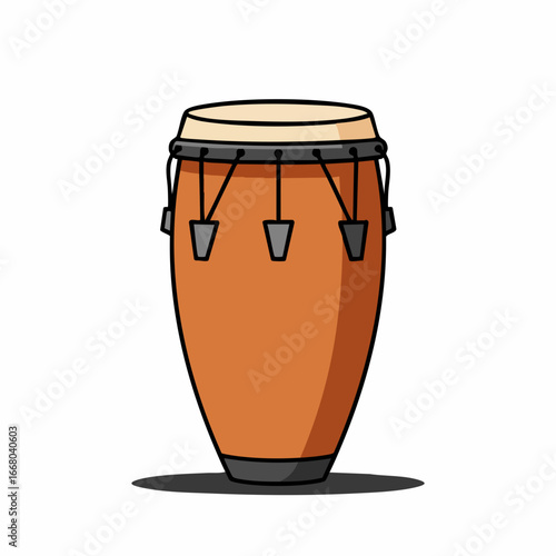 Cartoon Conga Drum with Black Hardware and Tan Drumhead Illustration