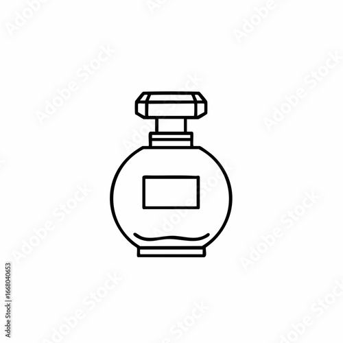 Minimalist perfume bottle outline with geometric stopper and rectangular label