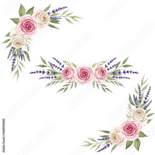 Elegant floral corner accents with roses and lavender