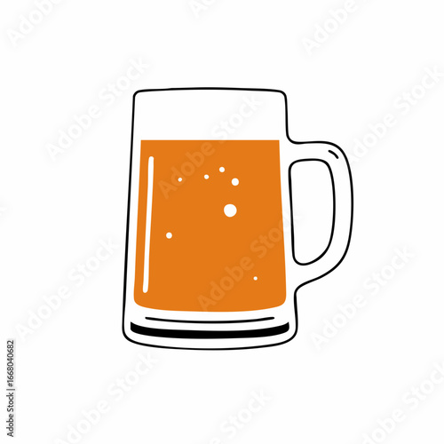 Stylized Beer Mug with Orange Brew and Bubbles Illustration