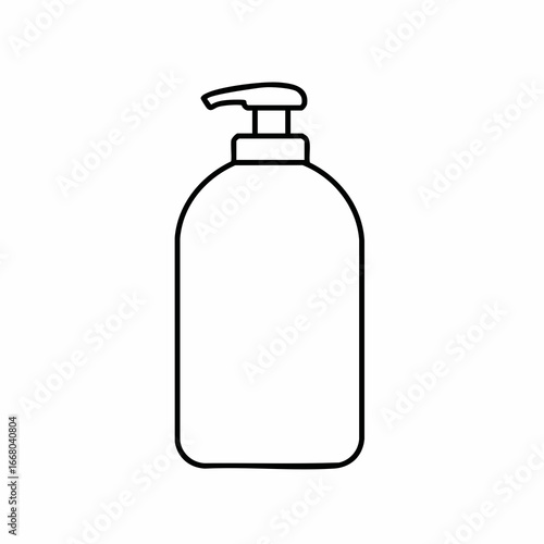 Minimalist outline of a pump bottle with rounded rectangular body and dispenser