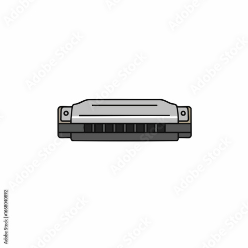 A Detailed, Flat Illustration of a Harmonica Instrument.