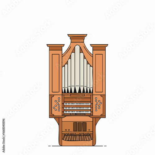 Detailed Vector Illustration of a Classic Pipe Organ with Ivory Pipes